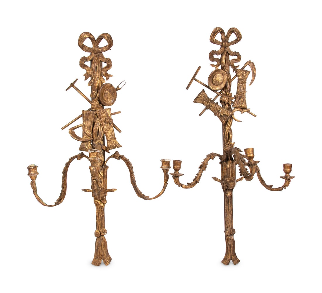 A Pair of Louis XVI Style Giltwood Three-Light Sconces (1 of 18)
