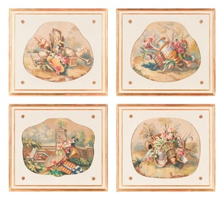 A Set of Four French Gouache Tapestry Cartoons for Seat Covers