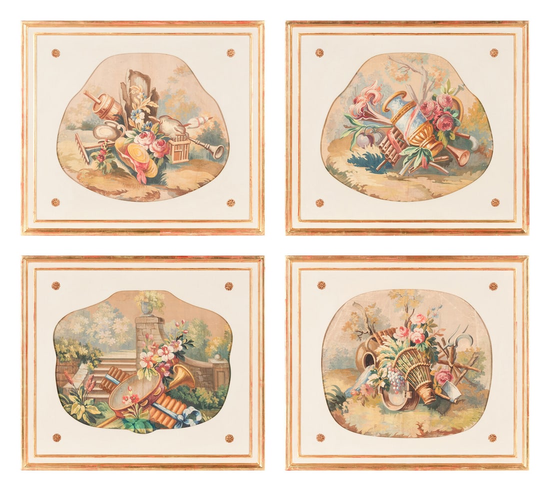 A Set of Four French Gouache Tapestry Cartoons for Seat Covers (1 of 18)