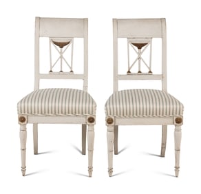 A Pair of Italian Neoclassical Painted and Parcel-Gilt Side Chairs