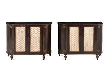 A Pair of Regency Grain-Painted and Parcel-Gilt Cabinets