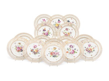 A Set of Fifteen Dresden Porcelain Reticulated Dessert Plates