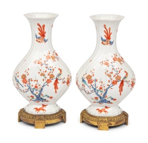 A Pair of Samson Chantilly-Style Porcelain and Gilt Bronze Mounted "Kakiemon" Vases