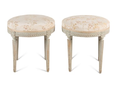 A Pair of Louis XVI Grey-Painted Tabourets