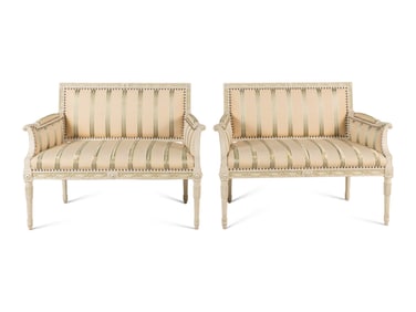 A Pair of Gustavian Style White-Painted Settees