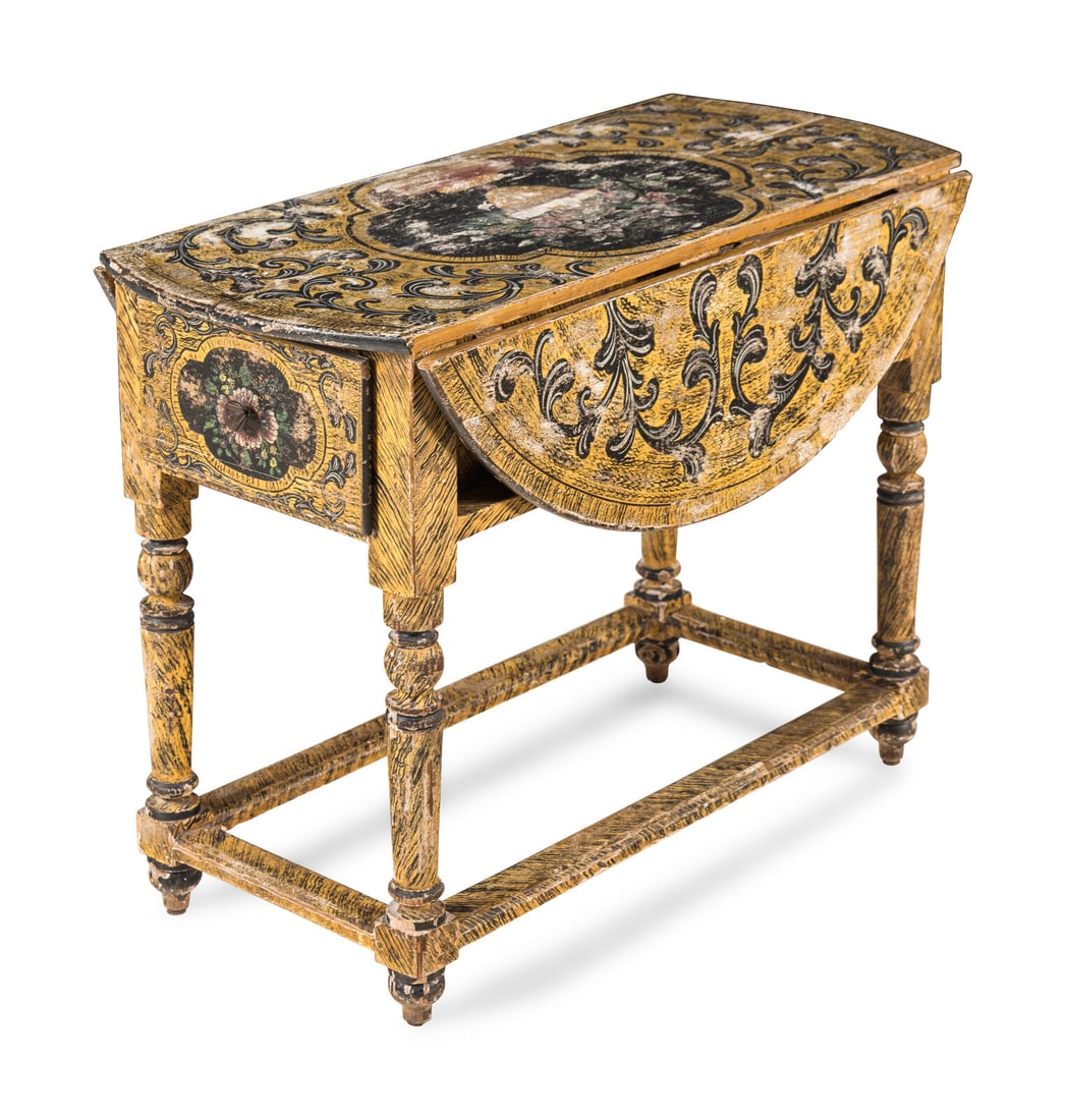 A North European Polychrome and Grain-Painted Drop Leaf Table (1 of 18)