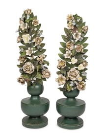 A Pair of Painted Wood and Tôle Topiary Models