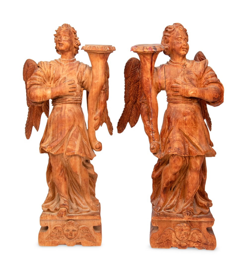 A Pair of Carved Wood Figures of Angels (1 of 18)