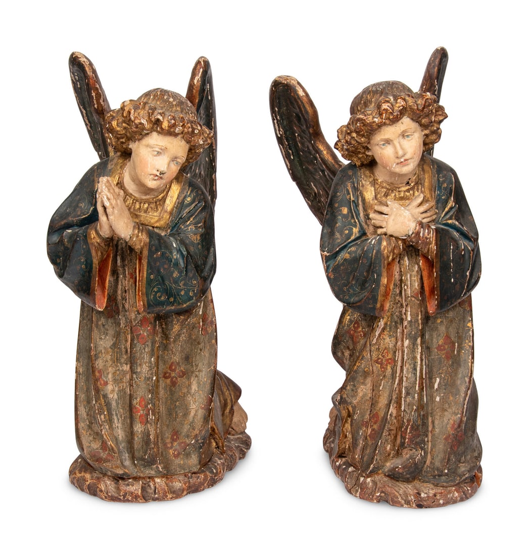 A Pair of Carved and Polychrome Decorated Figures of Kneeling Angels (1 of 19)
