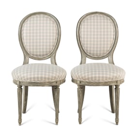 A Pair of Louis XVI Style Blue-Painted Side Chairs