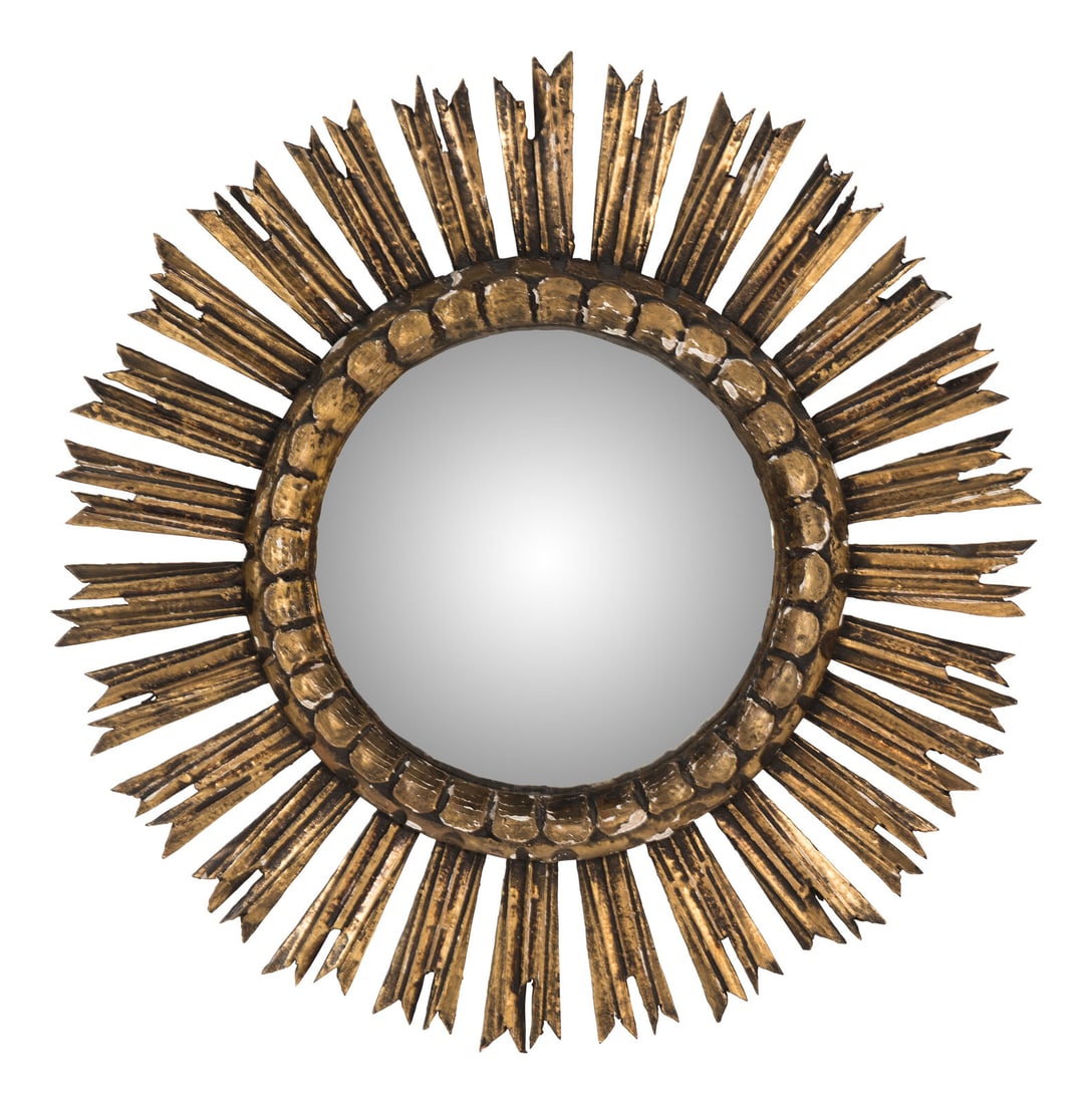 An Italian Giltwood Sunburst Mirror: An Italian Giltwood Sunburst Mirror 20th Century Diameter 21 inches. Property from Camp Rosemary, the Estate of Posy Krehbiel, Lake Forest, Illinois This lot is located in Chicago. Camp Rosemary, as i