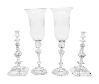 Two Pairs of Silver-Plate Candlesticks
