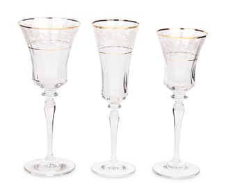 A Gilt Banded and Floral Etched Glass Stemware Service