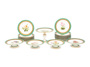 An English Hand-Painted Porcelain Dessert Service