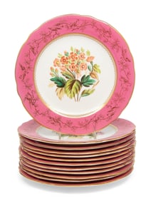 A Set of Twelve Painted Porcelain Dessert Plates