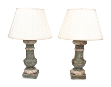 A Pair of Painted Wood Finial-Form Lamps