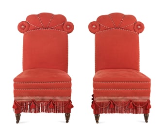A Pair of Victorian Upholstered Slipper Chairs
