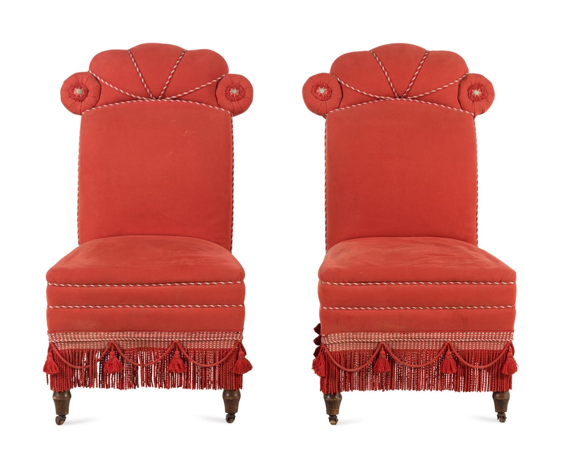 A Pair of Victorian Upholstered Slipper Chairs (1 of 17)