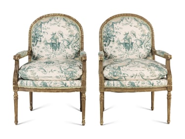 A Pair of Louis XVI Style Painted Fauteuils