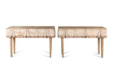 A Pair of Continental Trompe l'Oeil-Carved and Painted Console Tables