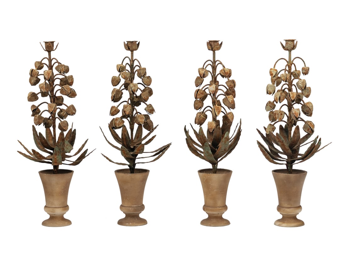 A Set of Four Topiary-Form Candlesticks: A Set of Four Topiary-Form Candlesticks Height 20 inches. Property from Camp Rosemary, the Estate of Posy Krehbiel, Lake Forest, Illinois This lot is located in Chicago. Camp Rosemary, as it is affect