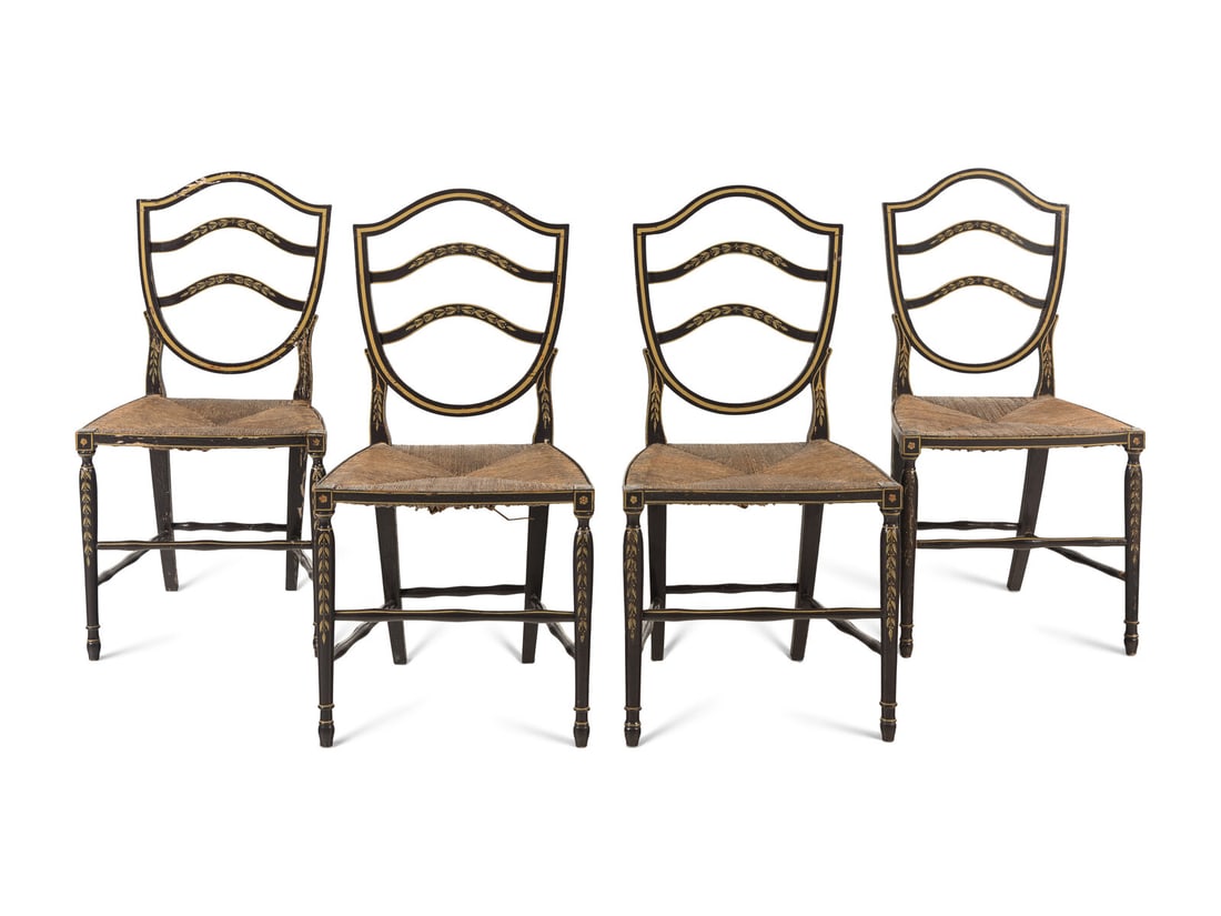 A Set of Four Stencil-Decorated Rush-Seat Side Chairs (1 of 18)
