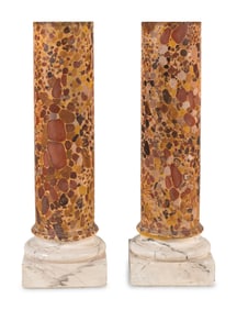 A Pair of Faux-Marble Painted Composition Pedestals