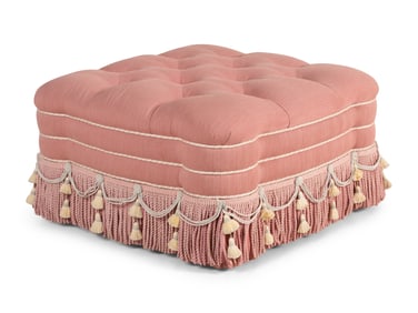 A Custom Button-Tufted Ottoman with Bullion Fringe