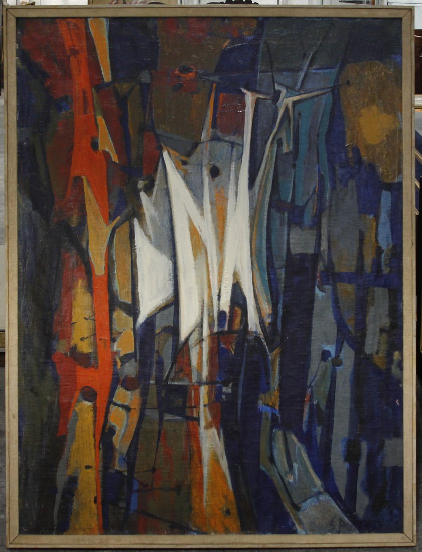 Stuart R. Purser, (American, 1907-1986), Atchafalaya Ca: Stuart R. Purser (American, 1907-1986) Atchafalaya Camp, Seminole Indians, 1960 oil on canvas signed Purser and dated (lower right) 48 1/2 x 35 7/8 inches.