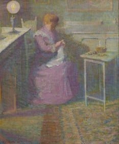 Theodore Earl Butler (American, 1861-1936) Dining Room in Giverny (Marthe Embroidering), 1901