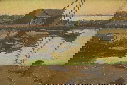 Emma Fordyce MacRae (American, 1887-1974) Slacktime at Ebb Tide (Pigeon Cove), 1961