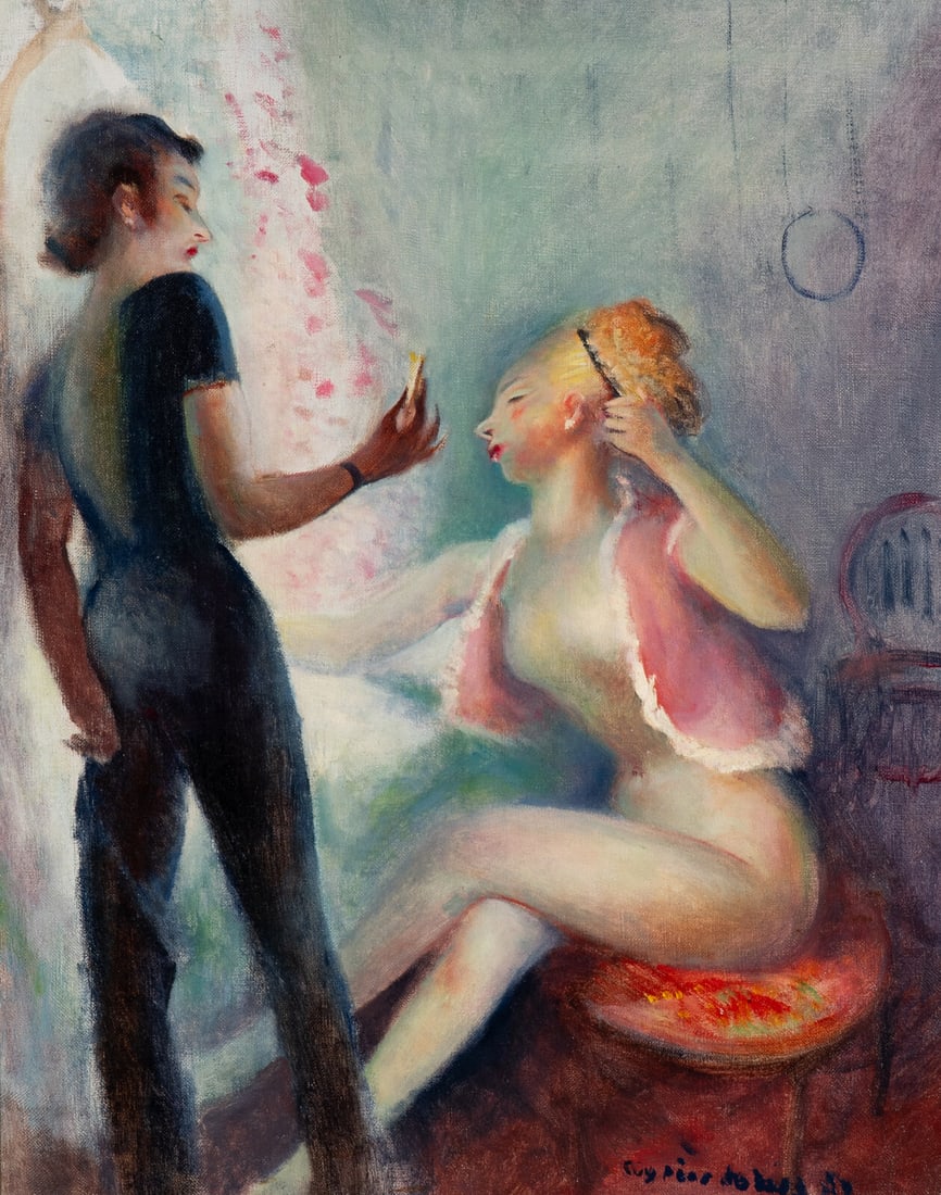 Guy Pène Du Bois (American, 1884-1958) Pink Jacket, 1939: Guy Pène Du Bois (American, 1884-1958) Pink Jacket, 1939 oil on canvas signed Guy Pène du Bois and dated (lower right); also inscribed with title (stretcher) 20 x 16 in. Provenance: Bernard Danenber