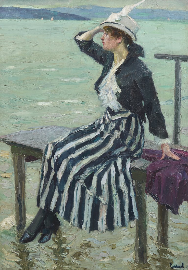 Edward Cucuel (American, 1879-1954) East Wind: Edward Cucuel (American, 1879-1954) East Wind oil on canvas signed Cucuel (lower right); also signed twice (on the reverse and stretcher) and inscribed with title (stretcher) 27 3/4 x 19 3/4 in. Prope