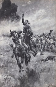 Howard Pyle (American, 1853-1911) The Two Cornets of Monmouth: On sped the light chestnut, with the