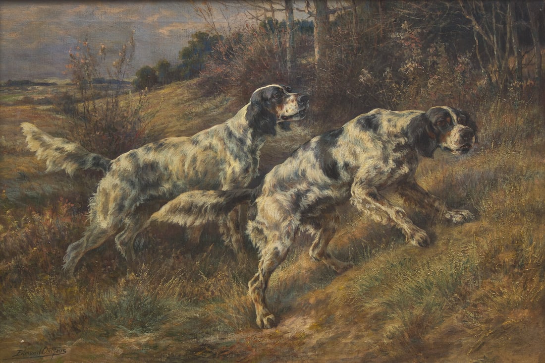 Edmund Henry Osthaus (American, 1858-1928) Roy and Dan, Prize Dogs: Edmund Henry Osthaus (American, 1858-1928) Roy and Dan, Prize Dogs oil on canvas signed Edmund Osthaus (lower left); also titled and inscribed 1280 (on the reverse) 24 x 36 in. Property from Bethany C
