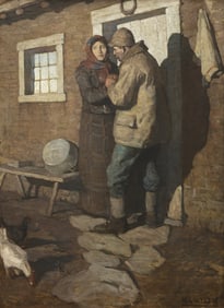 N. C. Wyeth  (American, 1882-1945) At the door of their little cabin, he kissed her, 1911