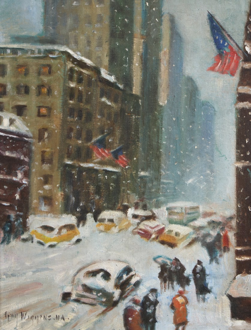 Guy Carleton Wiggins (American, 1883–1962) Winter on the Avenue: Guy Carleton Wiggins (American, 1883–1962) Winter on the Avenue oil on canvasboard signed Guy Wiggins N.A. (lower left); also signed and titled (on the reverse) 18 x 14 in. This lot is accompani
