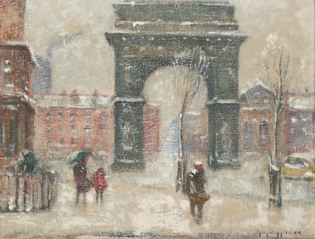 Guy Carleton Wiggins (American, 1883-1962) Winter, Washington Square: Guy Carleton Wiggins (American, 1883-1962) Winter, Washington Square oil on canvasboard signed Guy Wiggins NA (lower right) 14 x 18 in. This lot is accompanied by a letter of authentication from Noel
