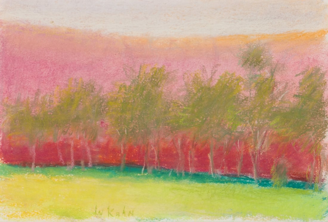 Wolf Kahn (American/German, 1927-2020) Modulation into Pink, 1993: Wolf Kahn (American/German, 1927-2020) Modulation into Pink, 1993 pastel on paper signed W Kahn (lower center) 8 1/2 x 12 in. Provenance: Grace Borgenicht Gallery, New York, New York. Acquired directl