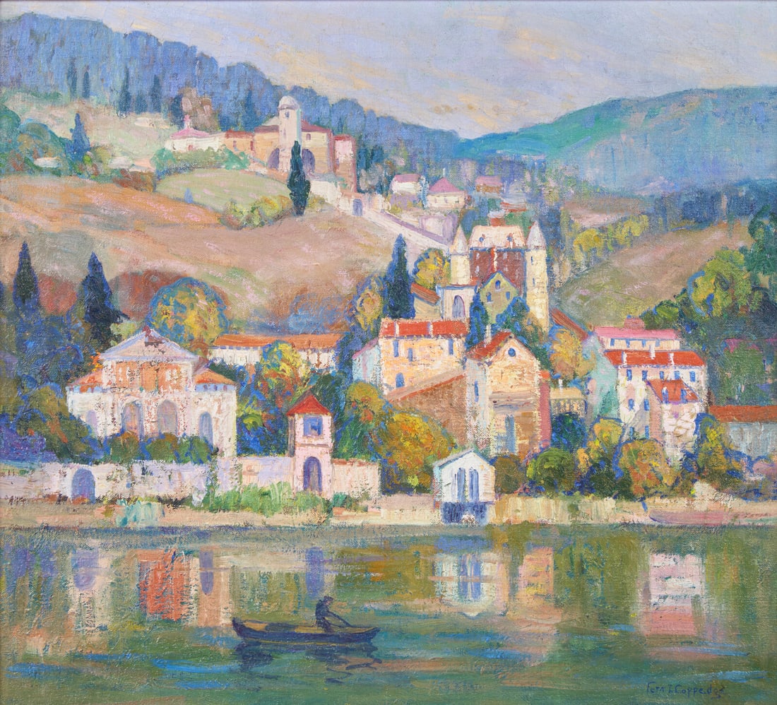 Fern Isabel Coppedge (American, 1883-1951) Florentine Gold, 1926: Fern Isabel Coppedge (American, 1883-1951) Florentine Gold, 1926 oil on canvas signed Fern I. Coppedge (lower right); also inscribed on the Arno River near Florence, Italy (stretcher) 18 1/8 x 20 1/8