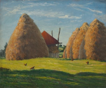 Bernard Badura  (American, 1896 -1986) Haystacks, Bucks County, PA