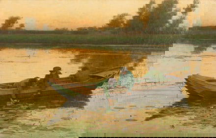 Thomas Alexander Harrison (American, 1853-1930) Picking Waterlilies