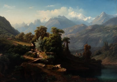Carl Friedrich Seiffert (German, 1809-1891) An Alpine Landscape, 1858