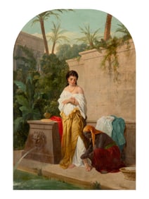 Enrico Fanfani (Italian, 1824-1885) A Woman Near a Bath with Her Attendant