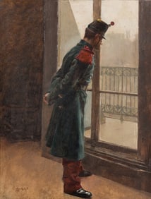 French School, 19th Century Soldier Gazing Out of a Window, 1887