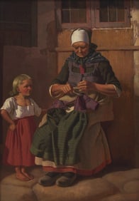 Frederik (Johan Frederik Nikolai) Vermehren (Danish, 1823-1910) Grandmother Knitting for