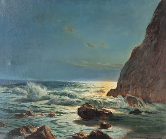 Constantin Aleksandrovich Westchiloff (Russian, 1877-1945) Seascape and Cliff