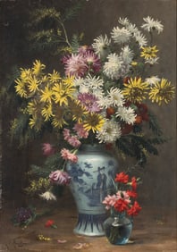 Désiré Alfred Magne  (French, 1855-1936) Floral Arrangement in an Oriental Vase