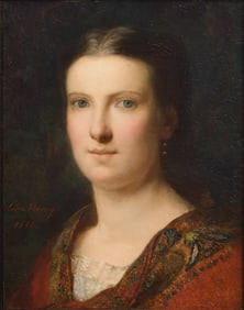 British School, 19th Century Portrait of a Woman in Red, 1866