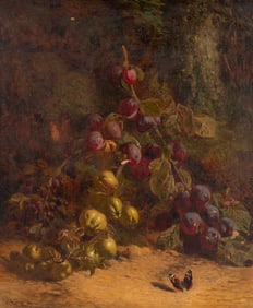 William Hughes (British, 1842-1901) Still Life with Fruit and Butterfly, 1875